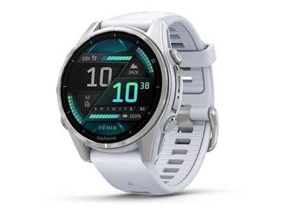 Garmin fēnix 8 AMOLED · 43 mm · Plateado · Correa de silicona blanca · M