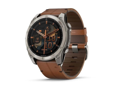 Garmin fēnix 8 AMOLED 51 mm zafiro titanio, cuero marrón