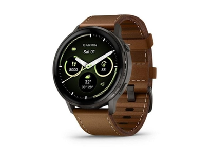 Garmin Venu 4 Bluetooth GPS 45mm AMOLED чёрный ремешок коричневый большой